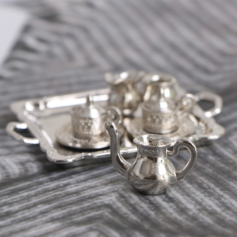 Coffee Tea And Sugar Set - -*10 шт. 1/12 Миниатюрный серебряный металлический