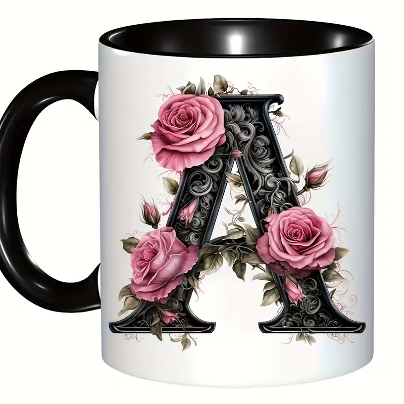 Coffee Tea Name - Черная кофейная чашка с цветочным принтом